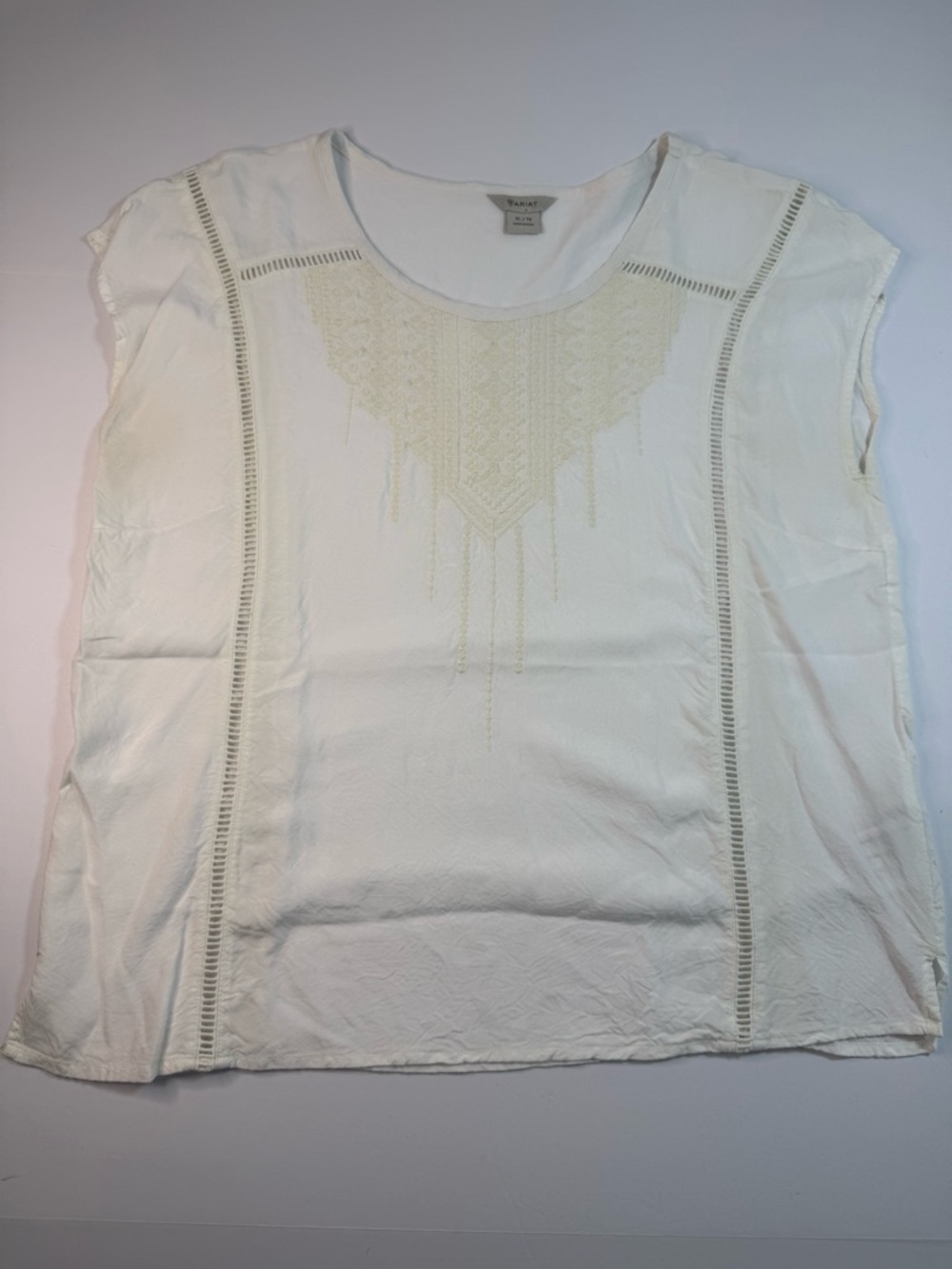 Ariat Sleeveless XL White Cotton Embroidered Top Womens Lightweight